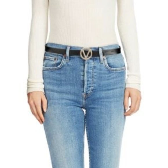 VALENTINO Wm Baby XS Logo Leather Belt Black- SMALL